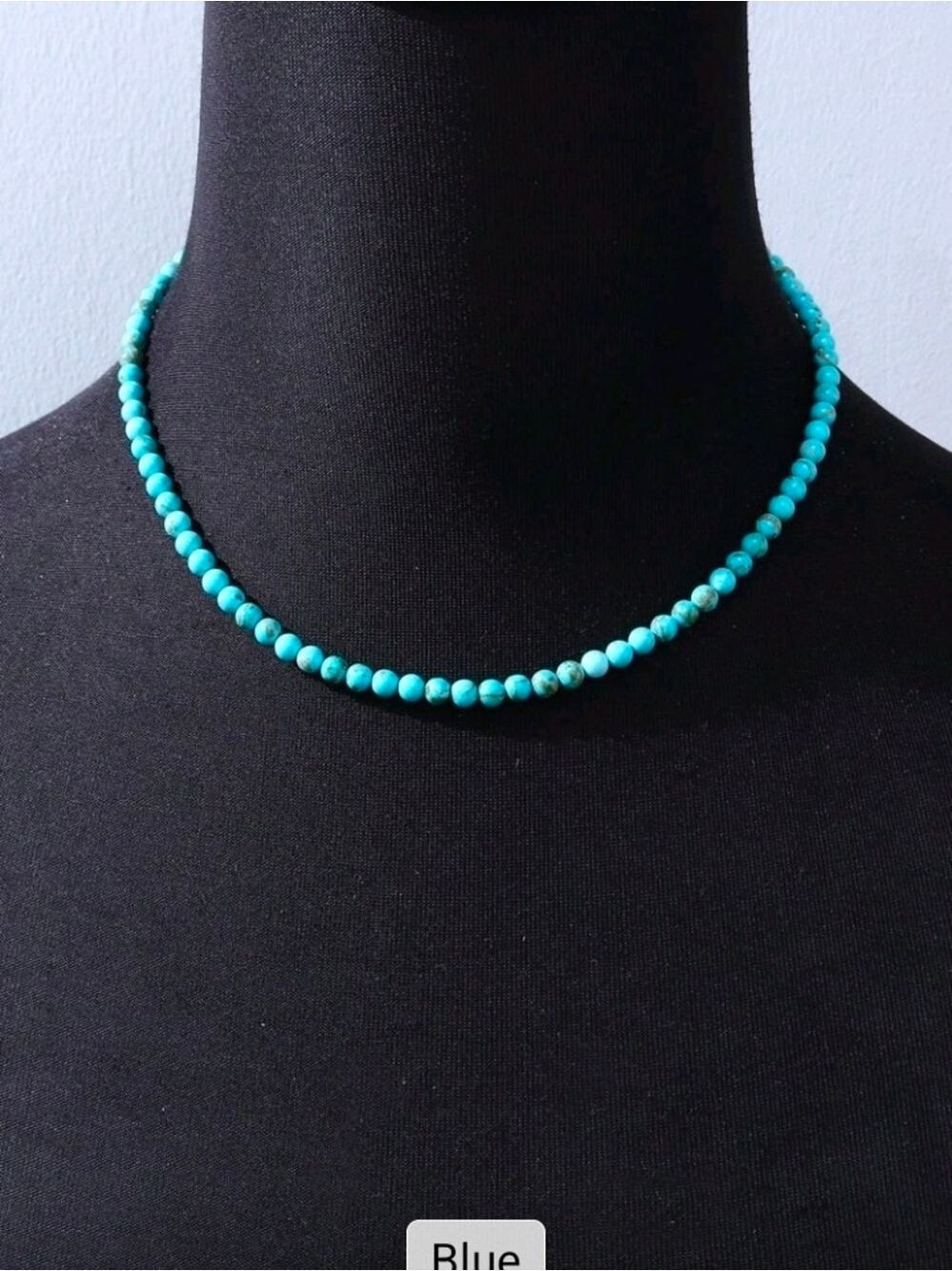 Turquoise Bead Choker Necklace - Blue - Picture 2 of 9